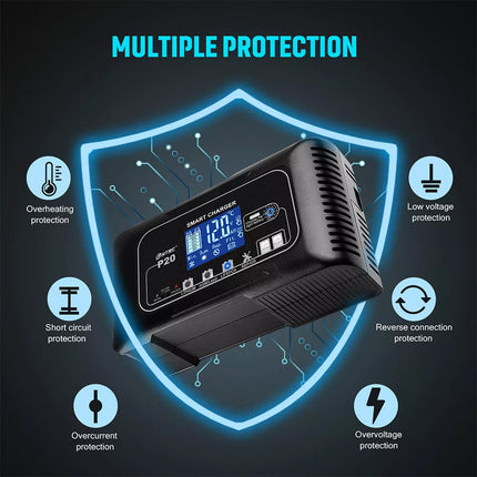 20A Automatic Lithium Battery Charger 12V/24V For Lifepo4 Lead-Acid AGM/Gel/SLA