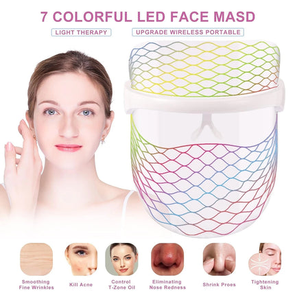 7 Color LED Light Photon Face Neck Mask Rejuvenation Skin Facial Therapy Wrinkle