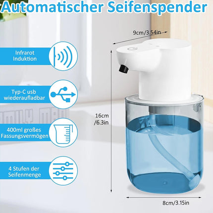 400ml Automatic Foaming Soap Dispenser, Touchless Dispenser USB Rechargeable