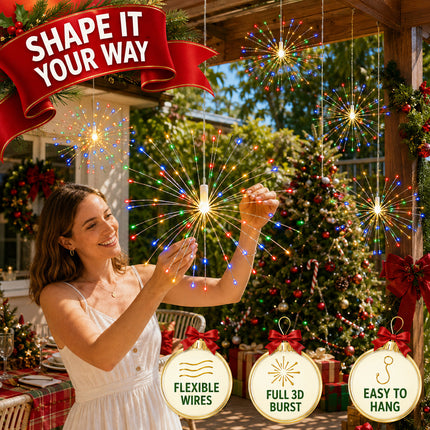 Solar Powered Multicolour LED 5 Head Firework Christmas Hanging Lights 8 Modes Copper Wire