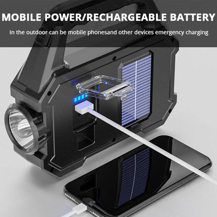 Portable LED Search Light Solar USB Rechargeable Flashlight Torch