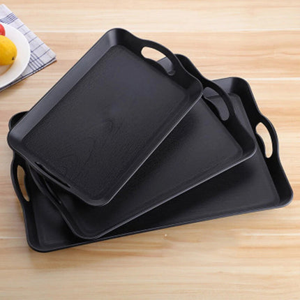 Black Acrylic Serving Tray Canteen Cafe Fast Food TV Dinner Kitchen Breakfast Carry Handle 42x29cm