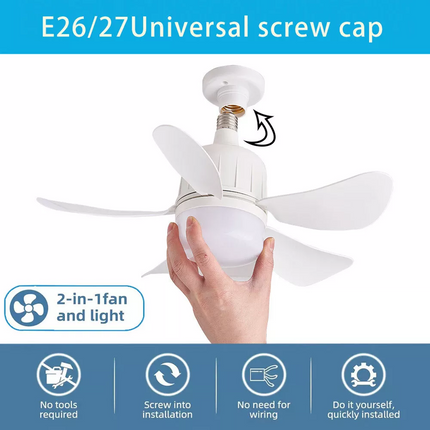 White Ceiling Fan E27 Socket Fan with Dimmable LED Light Remote ControllCR