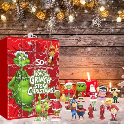 Christmas Advent Calendar The Grinch Elf Figures Doll Countdown Calendar Red