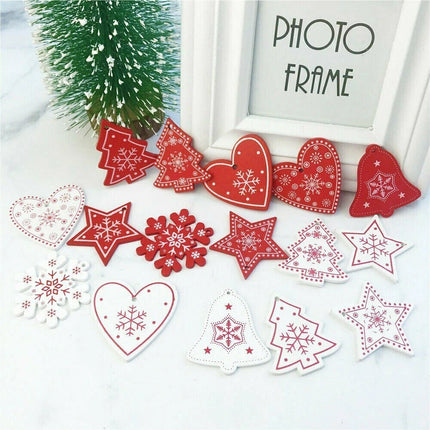 96PCS Christmas Wooden Tree Hanging Pendant Ornament Xmas Decoration Gift