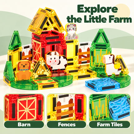 35 Pcs Magnetic Building Tiles Farm Animal Set Storage Tin Christmas Gift Toy