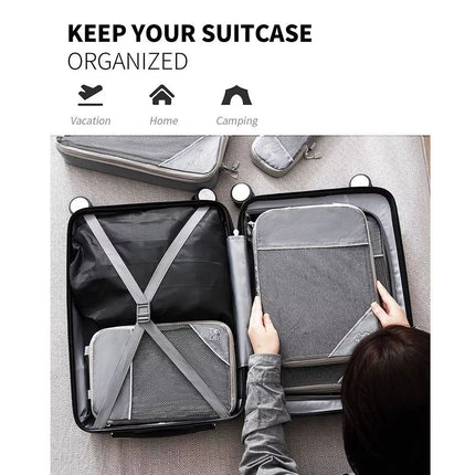 6Pcs Compression Packing Cubes Expandable Luggage Storage Bags Set Travel Packing Bag Black