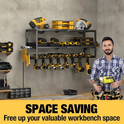 3Layers 7 Drills Power Tool Organizer Holders Heavy Duty Storage Rack Wall Mount