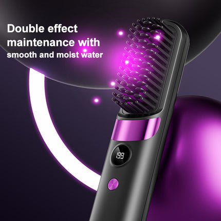 Cordless Mini Hair Straightening & Curling Brush with Negative Ions - USB Rechargeable Portable Styling Comb
