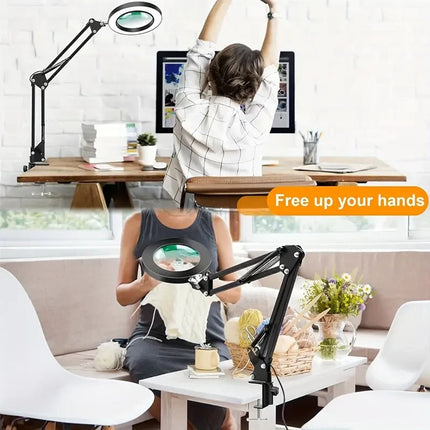 10X Magnifying Glass Desk Light Magnifier LED Lamp Reading Lamp With Base& Clamp