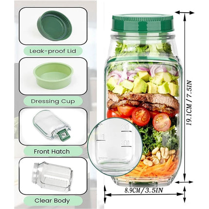 2Pcs Upgrade Salad Container Leakproof Salad Jar Meal Prep Salad Pod Side Opening