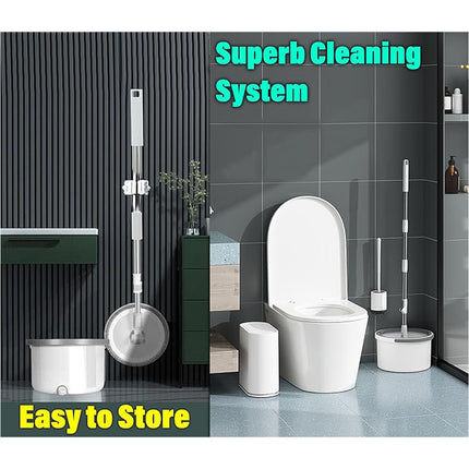 2 Spin Mop Heads & 360°Spinning Stainless Steel Spinning Mop Bucket Easy Clean