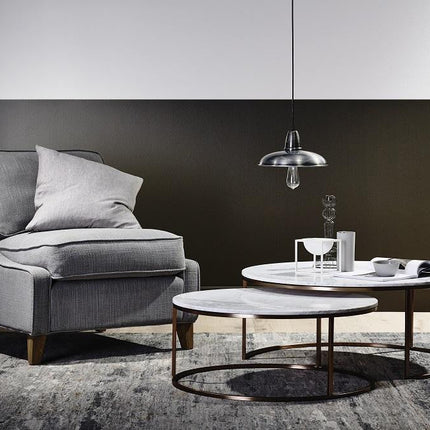 2Pcs Apartment Coffee Table Round Marble Nesting Side White Coffee Table