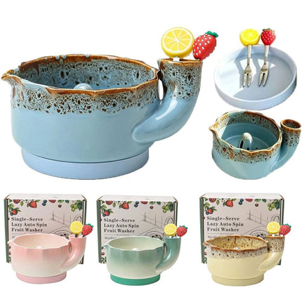 1Pcs Self Spinning Berry Washing Bowl Berry Bowls with Holes Washer Spinner+Fork