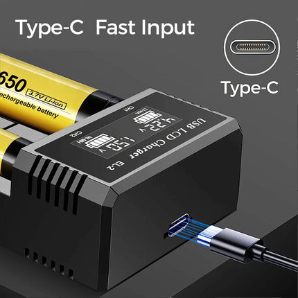 18650 Battery Charger 2 Bay Battery Charger LCD Display For Rechargeable Battery