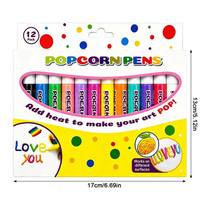 12Pcs 3D Magic Puffy Pens Paint Bubble Pen  3D Art Popcorn Pens     （12Pcs）