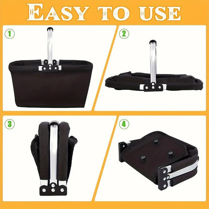 Picnic Basket Outdoor Portable Foldable Hamper for Camping Travel Food Storage  (Black）