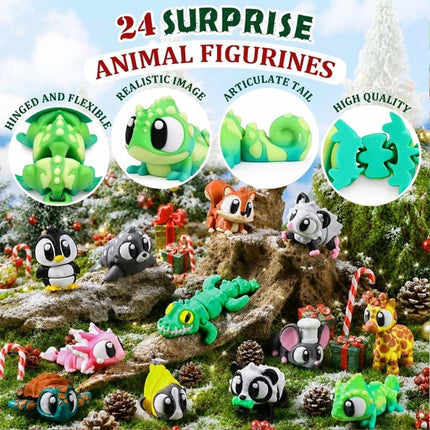 Christmas Countdown Calendar 3D Printed Flexible Animal Toys Gifts