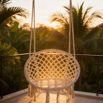 Hammock Chair Macrame Cotton Swing Bed Relax Indoor Outdoor Hanging Garden