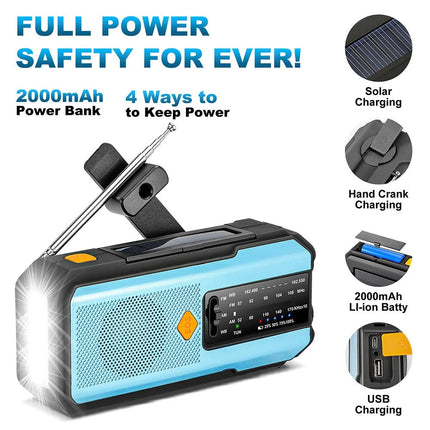 Hand Crank Dynamo Wind Up Solar Portable AM FM Radio USB Charger Light Torch