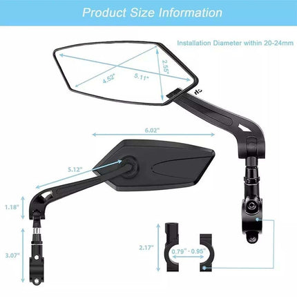 2X Bicycle Bike Cycle Handlebar Rear View Mirrors Rearview Rectangle Back Mirror