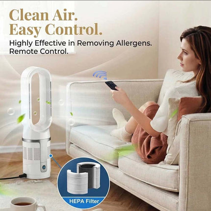 Bladeless Tower Fan 3In1 CoolHot Purifier Remote Control Space Heater Airflow Purification