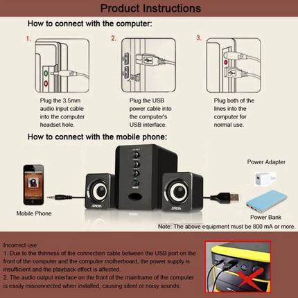 Surround 3D Sound System Speakers Gaming Bass USB Wired for Desktop Computer
