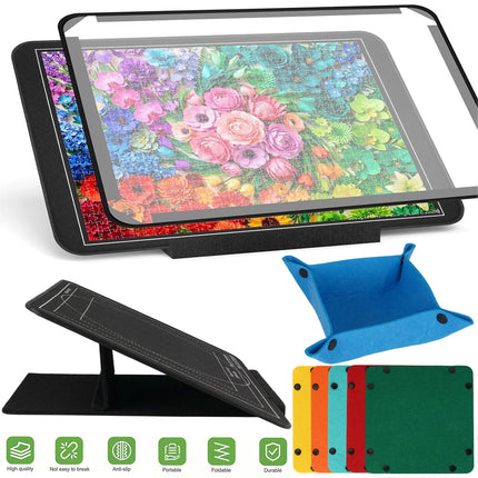 1000pcs Tilting Puzzle Board With 2-in-1 Designed Stand Cover Felt Mat 6 Trays