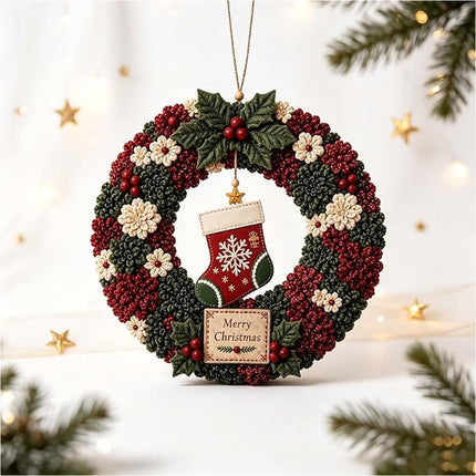 3D Fabric Christmas stocking Wreath 30CM DIY Xmas Garland Baubles Ornaments Party
