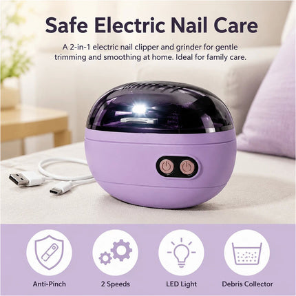 2 in 1 Electric Nail Clipper Nail Polishing Auto Nail Trimmer Scissor File Light
