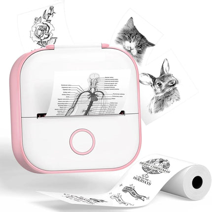 T02 Mini Pocket Bluetooth Thermal Printer Wireless Photo Inkless Sticker Pink