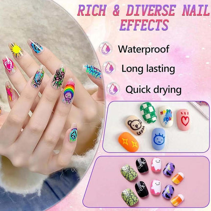 12Pcs 3D Nail Art Drawing Pen Waterproof Painting Liner Drawing Embellishing