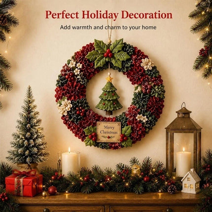 3D Fabric Christmas Wreath 30CM DIY Xmas Garland Baubles Ornaments Party Decor Tree
