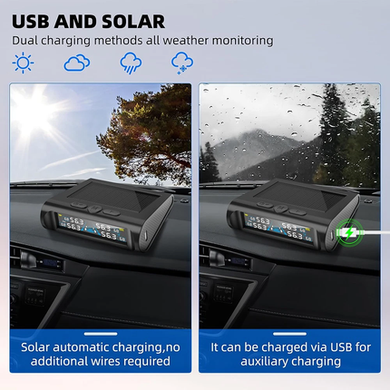Solar Wireless TPMS Car Tire Tyre Pressure Monitor Monitoring System & 4 Sensors