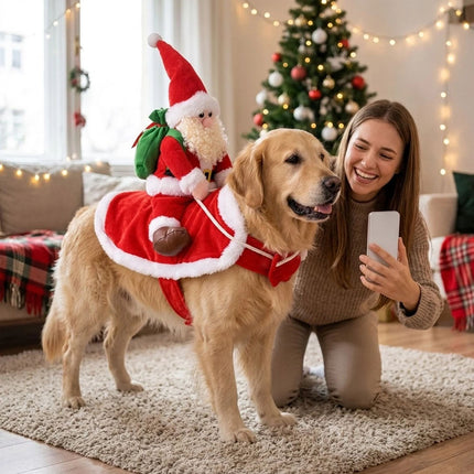 Christmas Costumes Dog Cat Pet Santa Riding Claus Outfit Funny Fancy Clothes