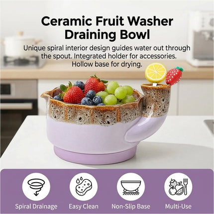 1Pcs Self Spinning Berry Washing Bowl Berry Bowls with Holes Washer Spinner+Fork