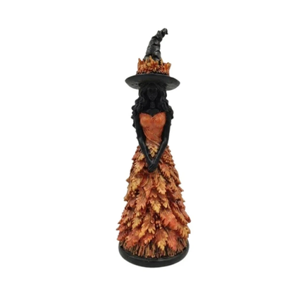 Rustic Halloween Witch Statue Leaf Gown Forest Witch Table Decor Fall Decor