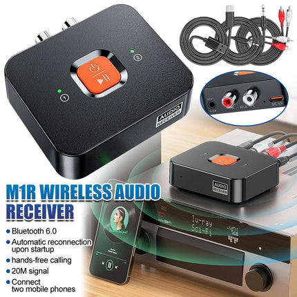 Bluetooth 6.0 Receiver Adapter for Speakers 3.5mm Jack RCA Wireless Audio Stream