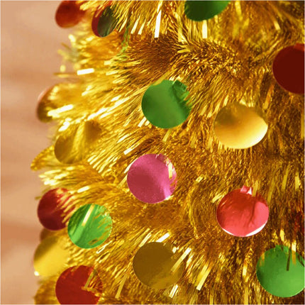 Foldable Christmas Tree Retractable Tinsel Tree Holiday Decor Gold and colors