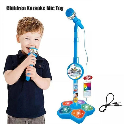 Microphone With Stand Karaoke Song Music Instrument Toys Birthday Gift Blue