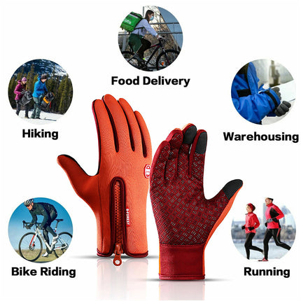 Orange Waterproof Winter Cycling Gloves Full Finger Touchscreen Bike Gloves
