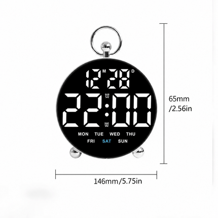 Digital Clock Round Table Clock Date Display Adjustable Brightness Alarm Clock