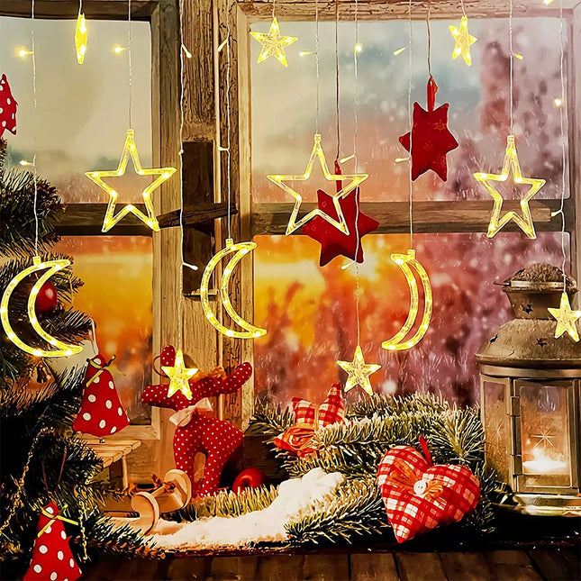 138 LED Moon Star Warm White Curtain Lights With 8 Functions & Memory