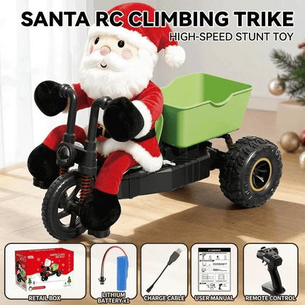 2.4GHz Santa Claus Remote Control Tricycle, Anti-Tip 3-Wheel RC Motorcycle Gift