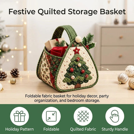 Christmas Tree DIY Quilted Fabric Christmas Handheld Basket Storage Basket for Gifts Candies AU