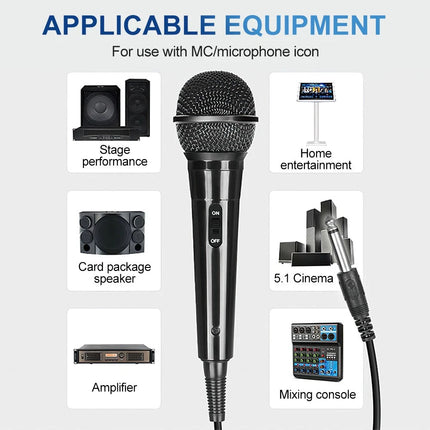 Handheld Wired Microphone Cardioid Dynamic Vocal Mic with 3M Cable for Karaoke