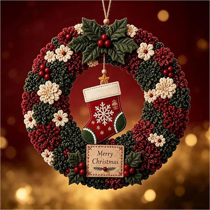 3D Fabric Christmas stocking Wreath 30CM DIY Xmas Garland Baubles Ornaments Party