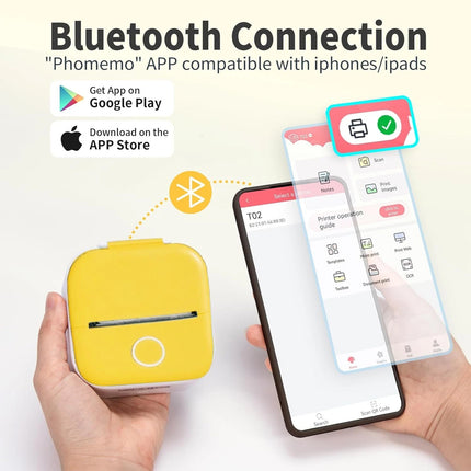 T02 Mini Pocket Bluetooth Thermal Printer Wireless Photo Inkless Sticker Yellow