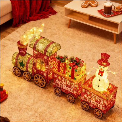 Lighted Christmas Decorations 3 Trains Snowman Light up Front Yard Solar Powered