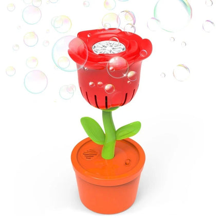 Rose Flower Bubble Blower Machine Auto LED Light Rechargeable Red No Liquid